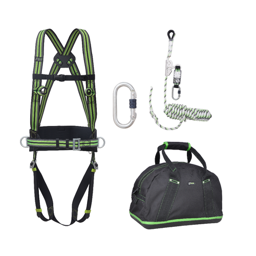 Kratos Complete set valbeveiliging Daken Basic harnas antival Veiligheidslijn lijnklem 10 Stalen karabijnhaak