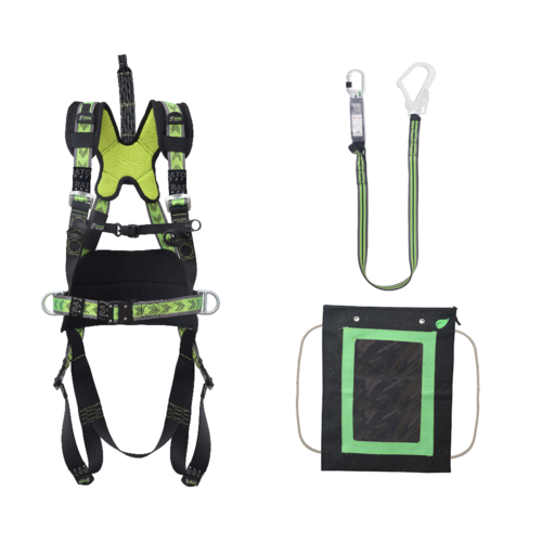 Complete set valbeveiliging Steiger Harnas werkpositie lijn met draagtas Kratos Complete set valbeveiliging Steiger Harnas werkpositie lijn met draagtas