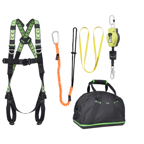 Kratos Complete set valbeveiliging Allround Antivalharnas II Valstopblok 6m Ankerstrop Uitrekb. gereedschapslijn