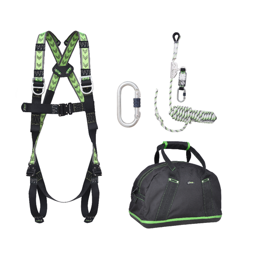 Kratos Complete set valbeveiliging Daken Antivalharnas II Veiligheidslijn lijnklem 10 Stalen karabijnhaak