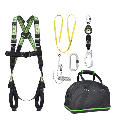 Kratos Complete set valbeveiliging Allround Antivalharnas II Valstopblok riem 2m Veiligheidslijn lijnklem 10 Ankerstrop Stalen karabijnhaak
