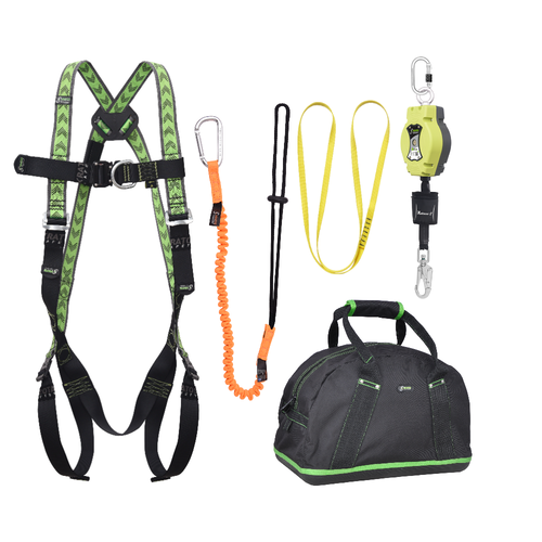 Kratos Complete set valbeveiliging Allround Antival harnas Valstopblok 6m Ankerstrop Uitrekb. gereedschapslijn