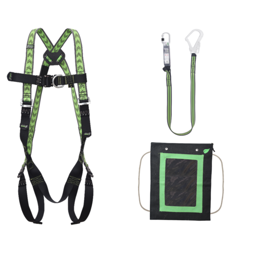 Complete set valbeveiliging Steiger Antival harnas met draagtas Kratos Complete set valbeveiliging Steiger Antival harnas met draagtas