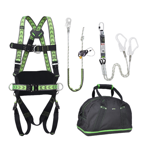 Complete set valbeveiliging met werkpositielijn en Y-leeflijn Harnas 2 aanhechtingpnt. Kratos Complete set valbeveiliging met werkpositielijn en Y-leeflijn Harnas 2 aanhechtingpnt.