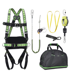 WEEKDEAL: Complete set valbeveiliging Daken Harnas 2 aanhechtingpnt. Valstopblok 6m Werkpositielijn +klem 5m Ankerstrop Ankerpunt voor op hout