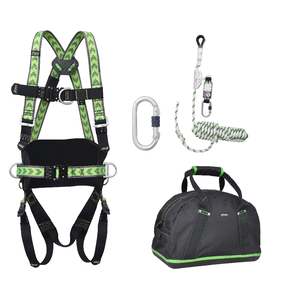 Complete set valbeveiliging Daken Harnas 2 aanhechtingpnt. Veiligheidslijn lijnklem 10 Stalen karabijnhaak