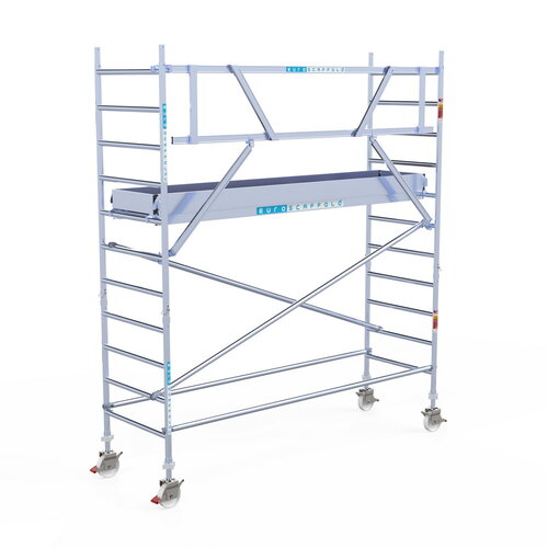 Rolsteiger Professional carbondeck 90 x 305 x 4,2m werkhoogte + enkelzijdige voorloopleuningen Euroscaffold Rolsteiger Professional carbondeck 90 x 305 x 4,2m werkhoogte + enkelzijdige voorloopleuningen