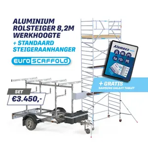 Euroscaffold Steigeraanhanger 250 + Rolsteiger Basic 135x250 8,2m werkhoogte Steigeraanhanger 250 + Rolsteiger Basic 135x250 8,2m werkhoogte