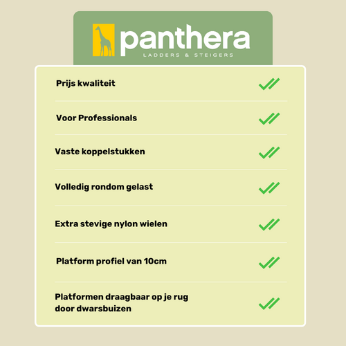Panthera PRO met dubbele voorloopleuning 75x185x4,2m werkhoogte Panthera Panthera PRO met dubbele voorloopleuning 75x185x4,2m werkhoogte