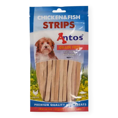 Antos Chicken& Fish Stripes 100 gr.