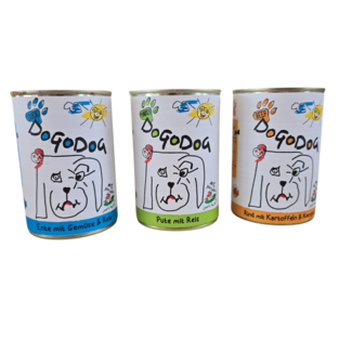 DOGODOG 3 er Probierset Nassfutter 400 gr. ( Ente, Rind ,Pute)