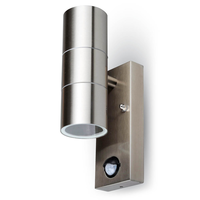 Wall Light Duo GU10 Round Stainless Steel IP44 Incl. motion sensor and twilight switch