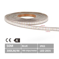 LED Lichtslang plat 50m kleur Blauw 180 LEDs/m IP65 Plug & Play per 1m in te korten
