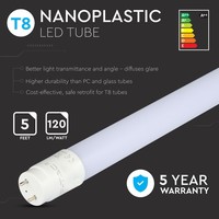 LED T8 tube 150 cm 22 Watt 3000lm 6400K 5 years warranty Samsung High Lumen incl. starter