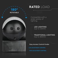 PIR bewegingssensor met schemerschakelaar 180° bereik 12 meter Maximaal 400 Watt opbouw kleur zwart IP44