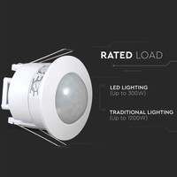 PIR Bewegungsmelder mit Dämmerungsschalter 360° Reichweite 6 Meter Maximal 300 Watt IP20 Einbau Farbe weiß