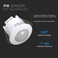 PIR Bewegungsmelder mit Dämmerungsschalter 360° Reichweite 6 Meter Maximal 300 Watt IP20 Einbau Farbe weiß