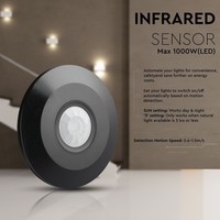 PIR motion sensor with twilight switch 360° range 6m Maximum 1000 Watt IP20 surface mounted color black