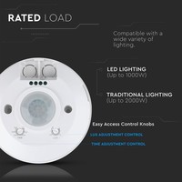 PIR Bewegungsmelder mit Dämmerungsschalter 360° Reichweite 6m Maximal 1000 Watt IP20 Aufputz Farbe weiß