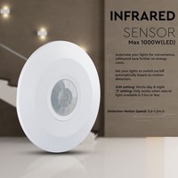 PIR Bewegungsmelder mit Dämmerungsschalter 360° Reichweite 6m Maximal 1000 Watt IP20 Aufputz Farbe weiß
