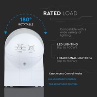 PIR motion sensor with twilight switch 180° range 12 meter Maximum 400 Watt surface mounted color white IP44