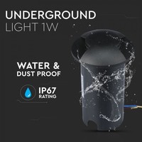 Grondspot Rond Zwart 1 Watt 3000K IP67 12V - 2 Lichts