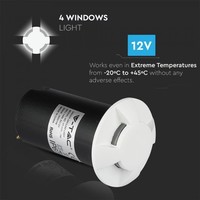 Grondspot Rond Wit 1 Watt 3000K IP67 12V - 4 Lichts