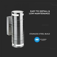 Wall light GU10 Round stainless steel IP44