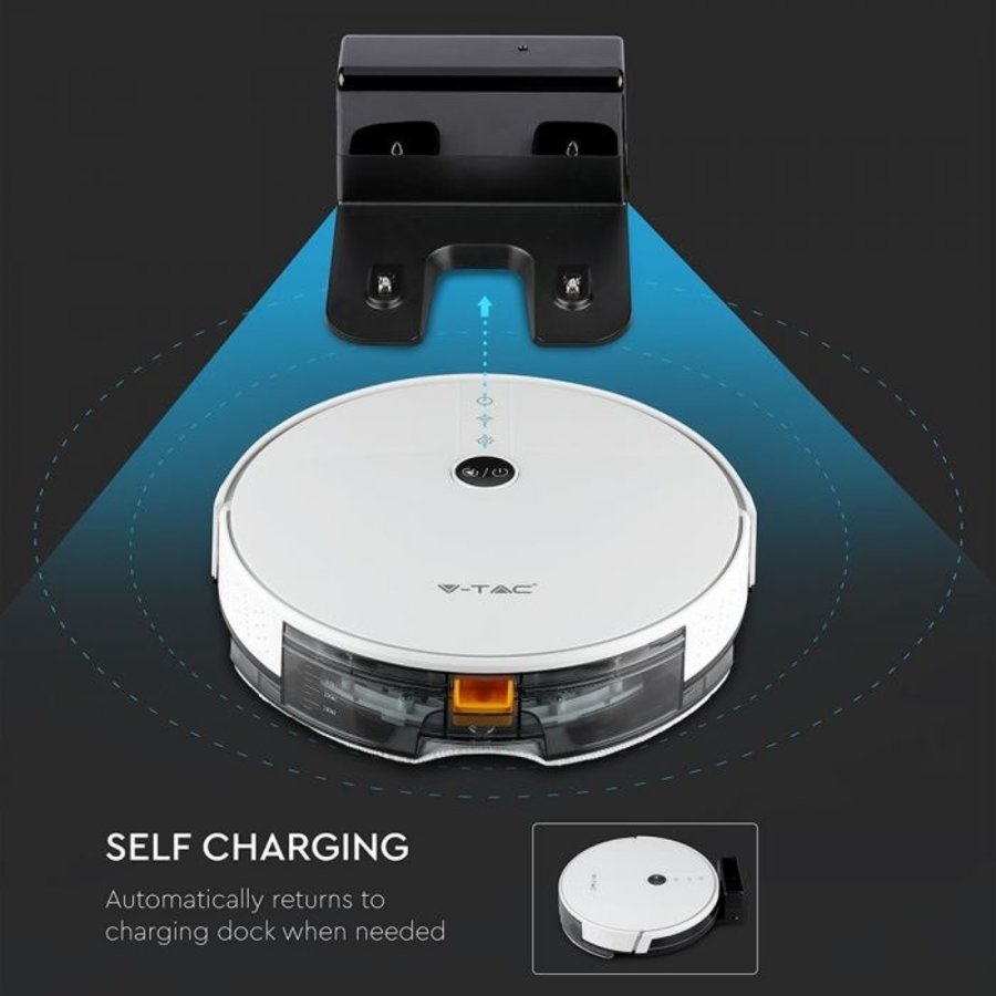 Smart Robot vacuum cleaner self charging with charging station white