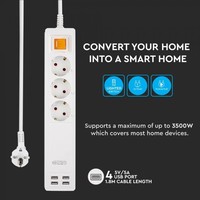 Slimme stekkerdoos met 3 contacten en 4 USB poorten