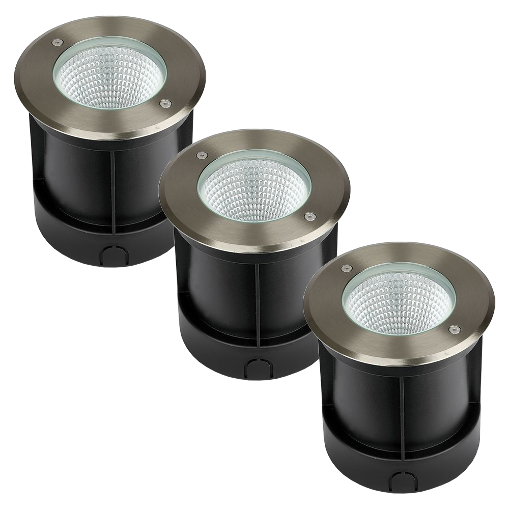 V-TAC Set van 3 grondspots RVS rond 4000K 12 Watt IP67