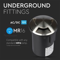 Set van 3 grondspots RVS 12V rond MR16 3000K IP67 waterdicht - 3 Lichts