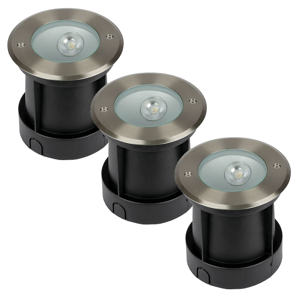 V TAC Set van 3 grondspots RVS rond 8 Watt 4000K Oblique 20° IP67 waterdicht 2 jaar garantie