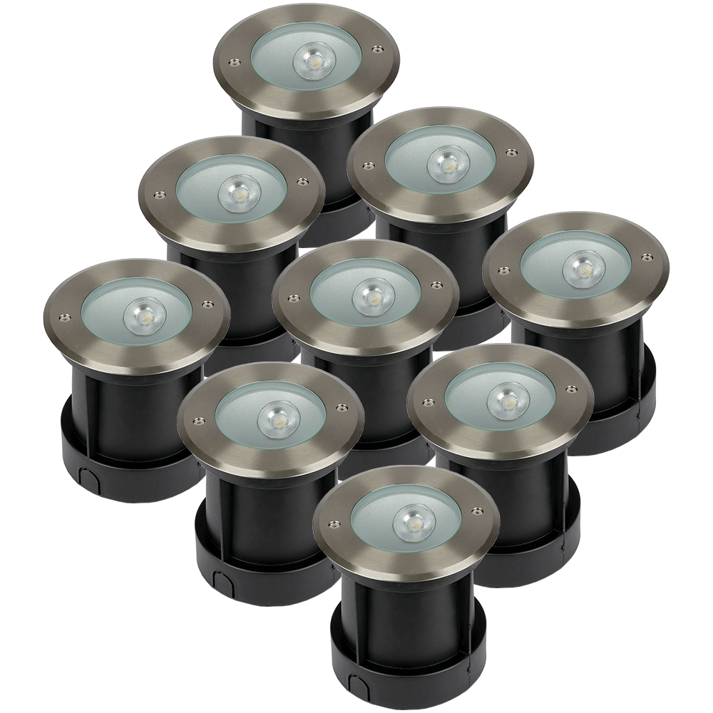 V-TAC Set van 9 grondspots RVS rond 8 Watt 4000K Oblique 20° IP67 waterdicht 2 jaar garantie