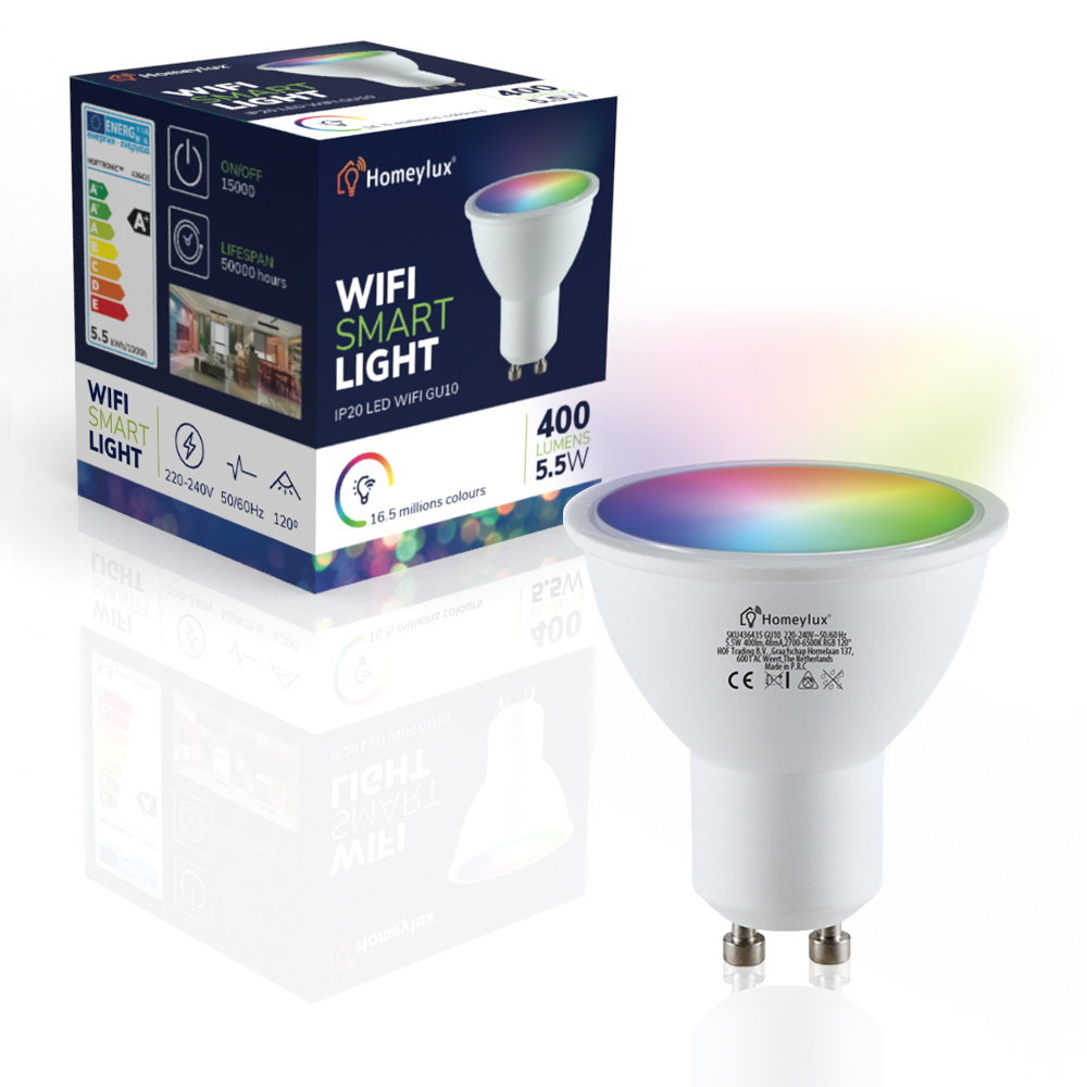 Set of 3 GU10 SMART LED Bulbs RGBWW Wifi 5.5 Watt 400lm 120° Dimmable