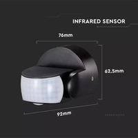 PIR bewegingssensor met schemerschakelaar 180° bereik 12 meter Maximaal 600 Watt opbouw zwart IP65
