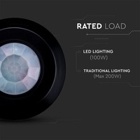 PIR motion sensor with twilight switch 360° range 8m Maximum 200 Watt IP20 surface mounted color black