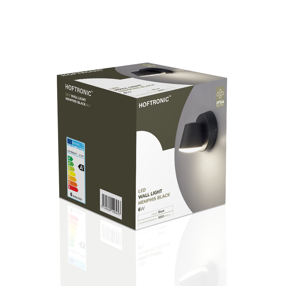 Memphis LED wandlamp - 3000K warm wit - 6 Watt - IP54 voor binnen en buiten - Moderne muurlamp - Zwart voor binnen en buiten
