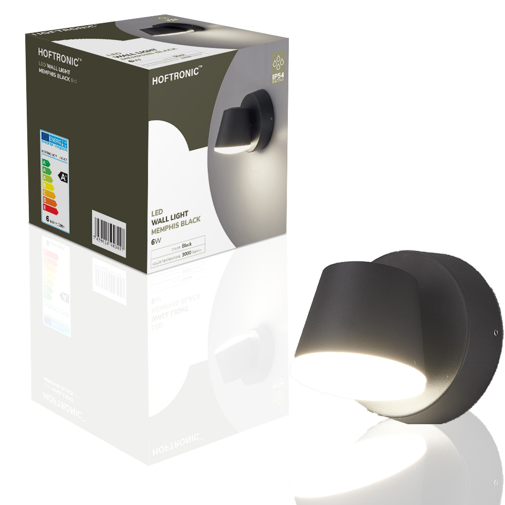 Memphis LED wandlamp - 3000K warm wit - 6 Watt - IP54 voor binnen en buiten - Moderne muurlamp - Zwart voor binnen en buiten