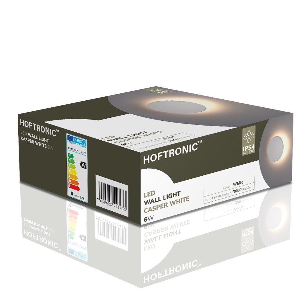 Casper LED Wandlamp Wit - 3000K warm wit - 6 Watt - Rond - Muurlamp voor binnen en buiten voor binnen en buiten