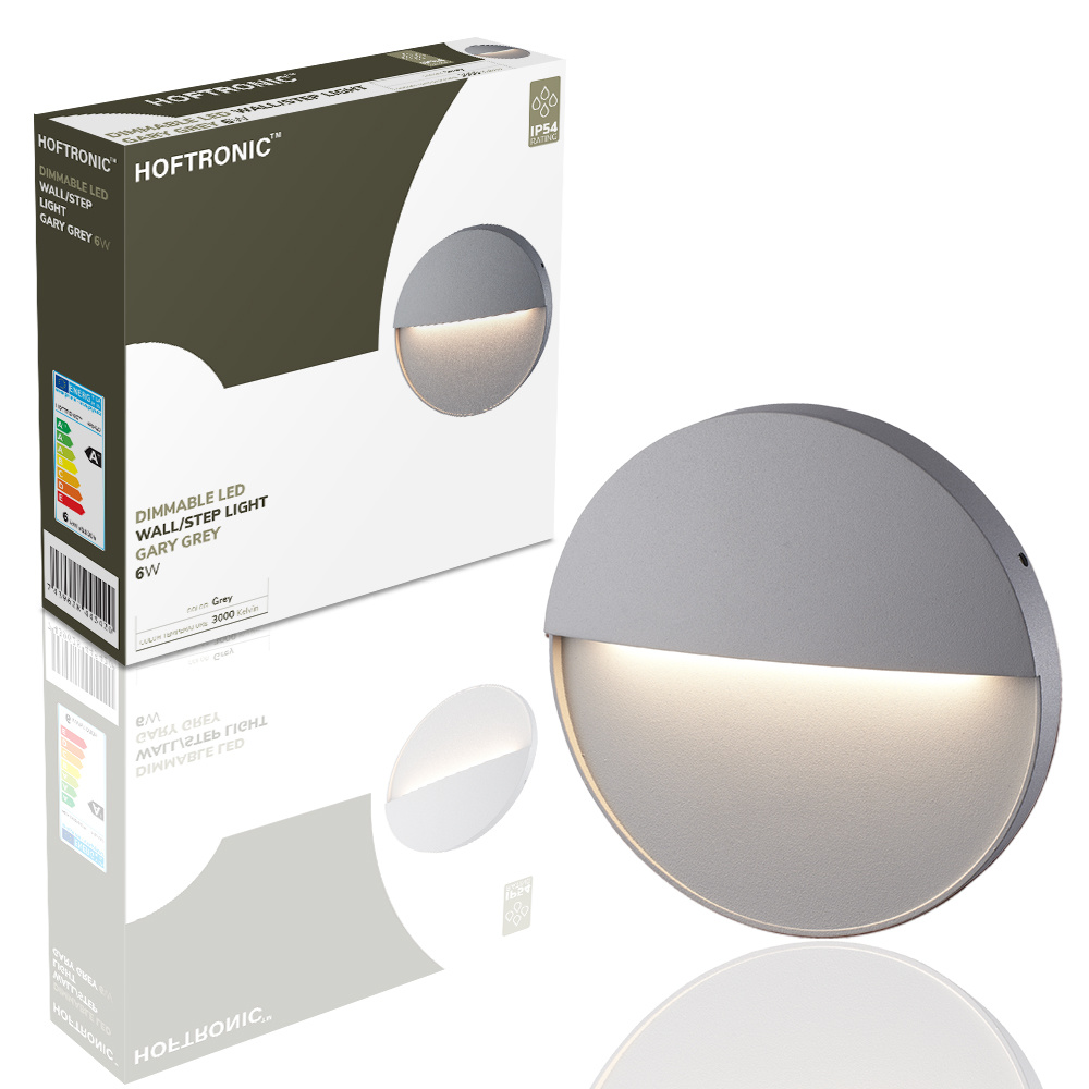 Dimbare LED Wandlamp Gary grijs 6 Watt 3000K IP54 spatwaterbestendig 3 jaar garantie voor binnen en buiten