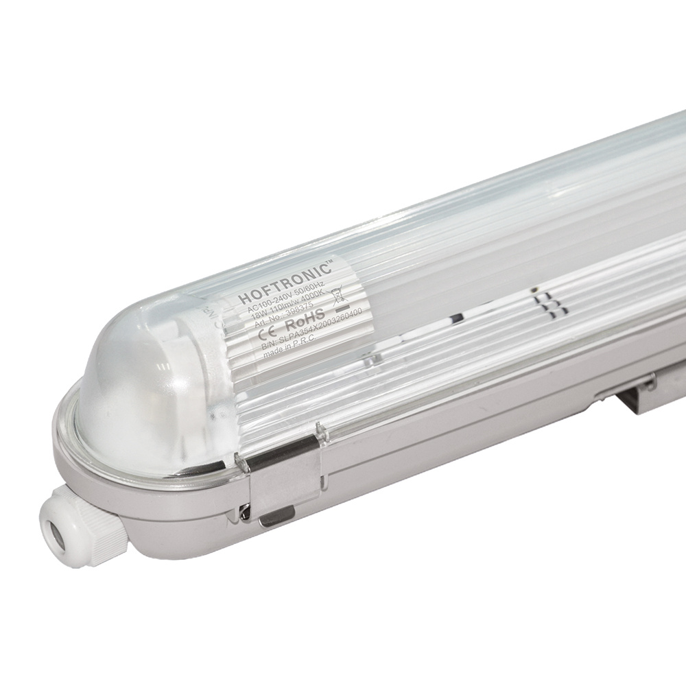 HOFTRONIC™ LED TL armatuur IP65 120 cm Koppelbaar 4000K incl. flikkervrije 18W LED buis RVS Clips