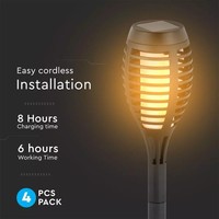 8-PACK LED Solar lanterns - Torch lights with flame effect and twilight switch - 2200K extra warm white - IP44 Splashproof - Garden spike lights 50cm - Solar lights garden