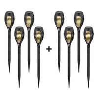 8-PACK LED Solarlamp - Tuinfakkel met vlammeneffect en schemerschakelaar - 2200K extra warm wit - IP44 Spatwaterdicht - Prikspot 50cm - Solar tuinverlichting