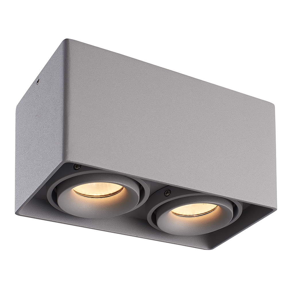 Dimbare LED Opbouwspot/plafondspot plafond Esto Grijs 2 lichts/dubbel kantelbaar incl. 2x GU10 spot 5W 6000K