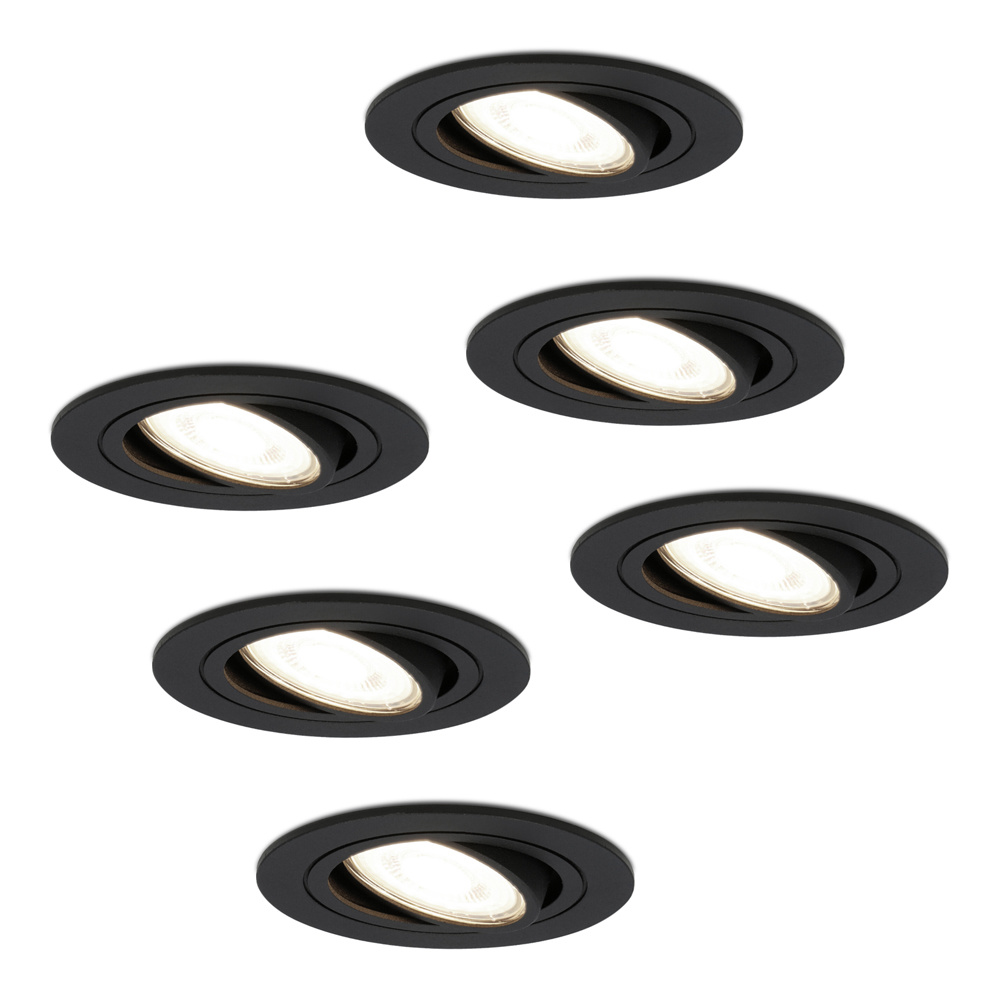 HOFTRONIC™ 6 Miro dimbare LED inbouwspots Kantelbare spotjes 4000K Mat zwart aluminium 5 Watt Vervangbare GU10 lichtbron IP20 voor binnen