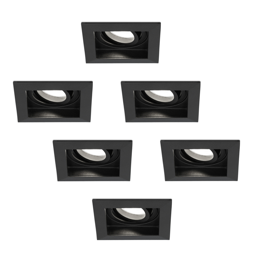 HOFTRONIC™ 6x Durham dimbare LED inbouwspots - Kantelbaar - Vierkant - Verzonken - Zwart - 5W - GU10 - Plafondspots - 6000K daglicht licht - IP20
