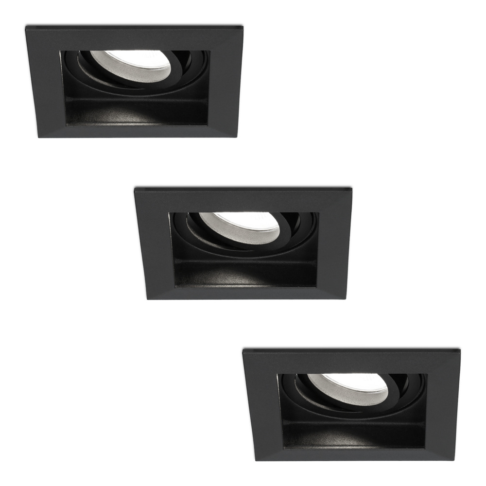 HOFTRONIC™ 3x Durham dimbare LED inbouwspots - Kantelbaar - Vierkant - Verzonken - Zwart - 5W - GU10 - Plafondspots - 6000K daglicht licht - IP20