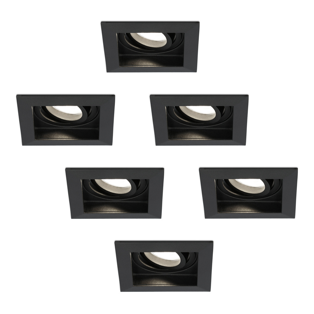 HOFTRONIC 6x Durham dimbare LED inbouwspots - Kantelbaar - Vierkant - Verzonken - Zwart - 5W - GU10 