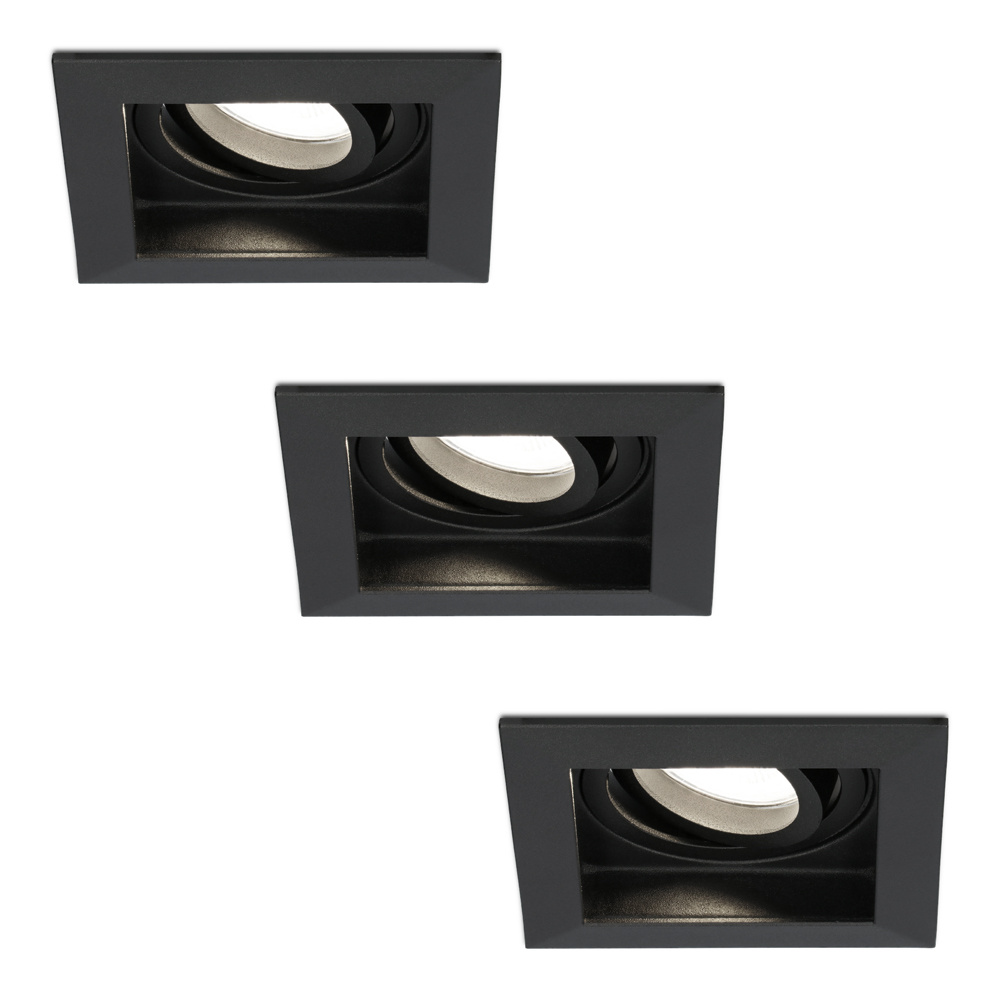 HOFTRONIC™ 3x Durham dimbare LED inbouwspots - Kantelbaar - Vierkant - Verzonken - Zwart - 5W - GU10 - Plafondspots - 4000K neutraal licht - IP20